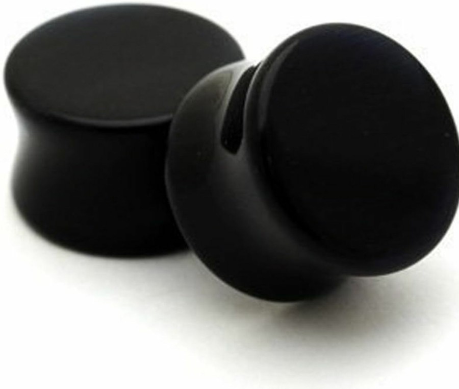 Mystic Metals Body Jewelry Mystic Metals Body Jewelry Black Agate Stone Plugs - 00G - 10Mm - Sold As A Pair Body Piercing Plugs