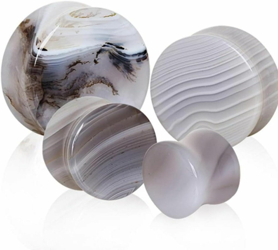 Pierced Owl Pierced Owl - Natural Grey Agate Stone Saddle Plugs, Sold As A Pair Body Piercing Plugs