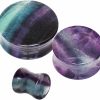 blue palm jewelry Blue Palm Jewelry Pair Of Rainbow Fluorite Double Flare Ear Plugs Expander Gauges 2Ga - 1 Inch E609 Body Piercing Plugs