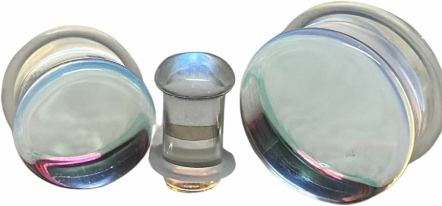 Generic Pair Of Aurora Borealis Single Flare Glass Plugs (Pg-574) Body Piercing Plugs