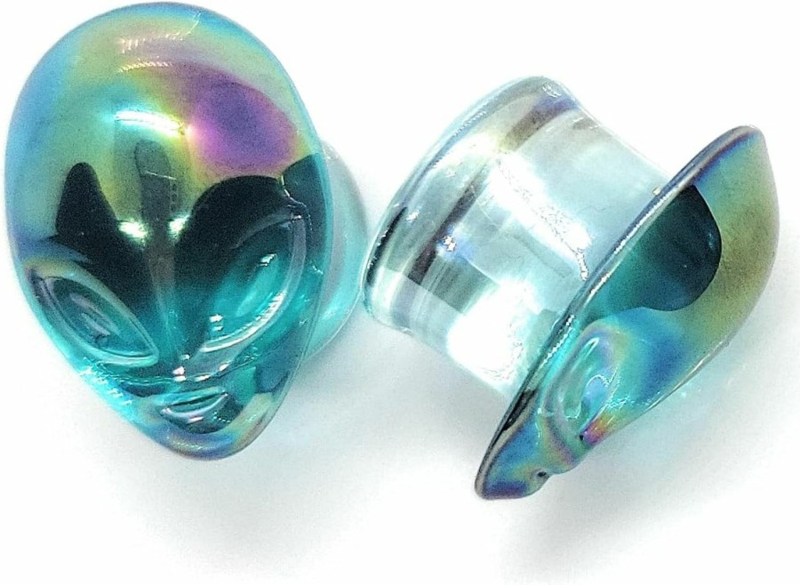 Generic Alien Glass Ear Gauge Plugs Double-Flare Blue (1\" / 25Mm) Body Piercing Plugs