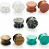 CABBE KALLO Cabbe 10Pcs Natural Stone Plugs Ear Gauges 2G-20Mm Saddle Double Flared Expander Set Stretcher Body Piercing Jewelry, 00G 10Mm Body Piercing Plugs