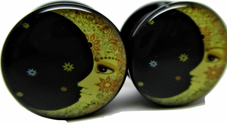 Pierced Republic Pierced Republic Moon & Stars Ear Plugs - Acrylic - Screw-On - New *Pair* - 8 Sizes Body Piercing Plugs