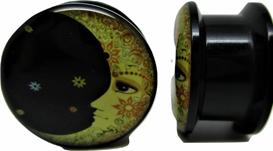 Pierced Republic Pierced Republic Moon & Stars Ear Plugs - Acrylic - Screw-On - New *Pair* - 8 Sizes Body Piercing Plugs