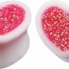 Awinrel Awinrel Pair Of Ear Gauges Pink Glitters Heart Shape Womens Saddle Plugs White Acrylic Tunnel Stretching Expander Piercing Jewelry Body Piercing Plugs