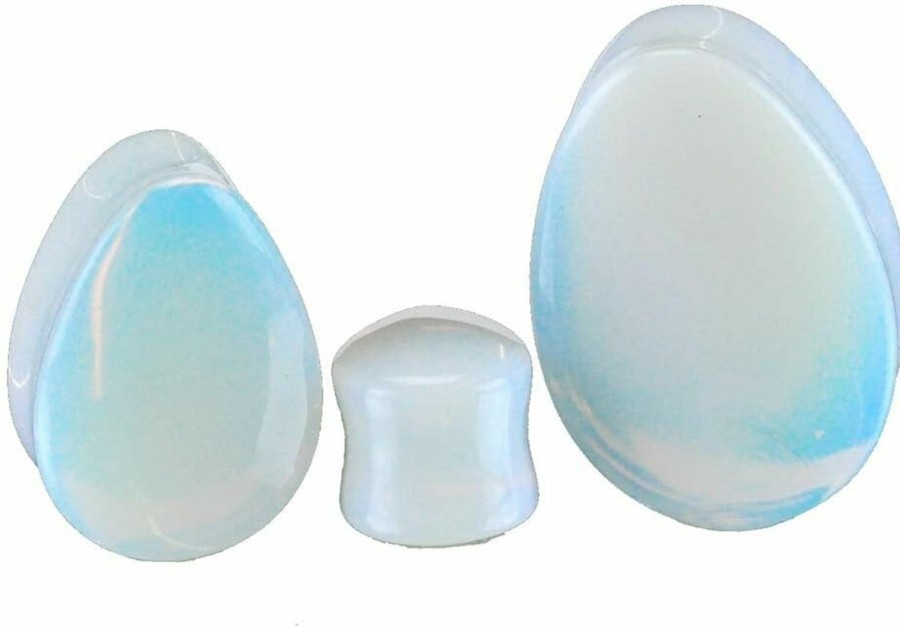 Mystic Metals Body Jewelry Mystic Metals Body Jewelry Opalite Stone Teardrop Plugs - Sold As A Pair Body Piercing Plugs