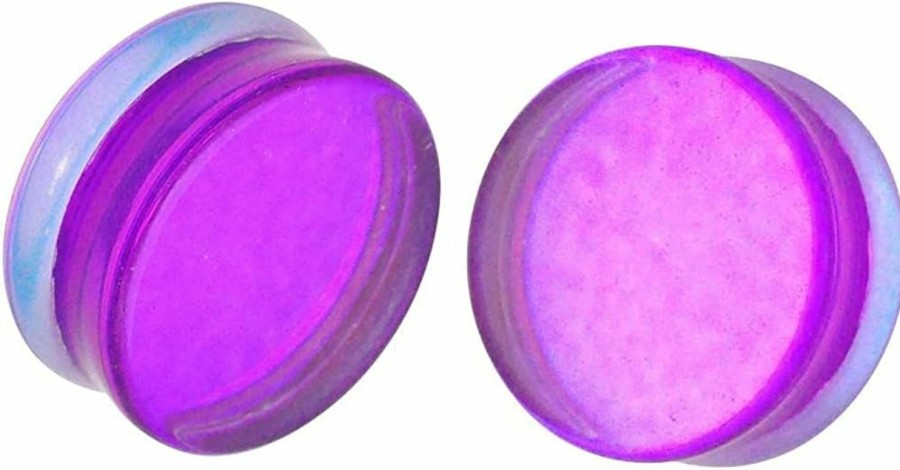 Mystic Metals Body Jewelry Mystic Metals Body Jewelry Pair Of Purple/Aqua Iridescent Double Sided Double Flare Plugs (Pg-543) Body Piercing Plugs