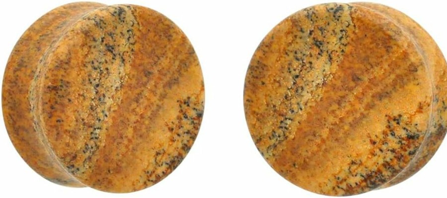 Mystic Metals Body Jewelry Mystic Metals Body Jewelry Pair Of Picture Jasper Stone Double Flare Plugs (Stn-668) Body Piercing Plugs