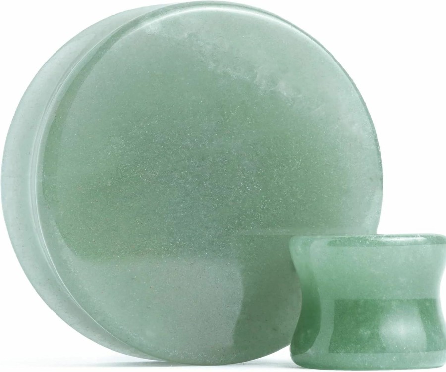 Generic Pair 2G (6Mm) Green Aventurine Stone Plugs Double Flare Gauges Jade Organic Ear Tunnels (2Pcs) Body Piercing Plugs