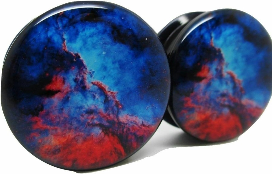 Pierced Republic Pierced Republic Nebula Blue & Red Galaxy Ear Plugs - Acrylic Screw-On - 10 Sizes - Pair Body Piercing Plugs