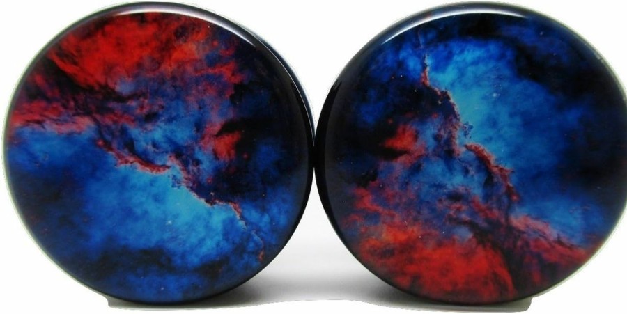 Pierced Republic Pierced Republic Nebula Blue & Red Galaxy Ear Plugs - Acrylic Screw-On - 10 Sizes - Pair Body Piercing Plugs