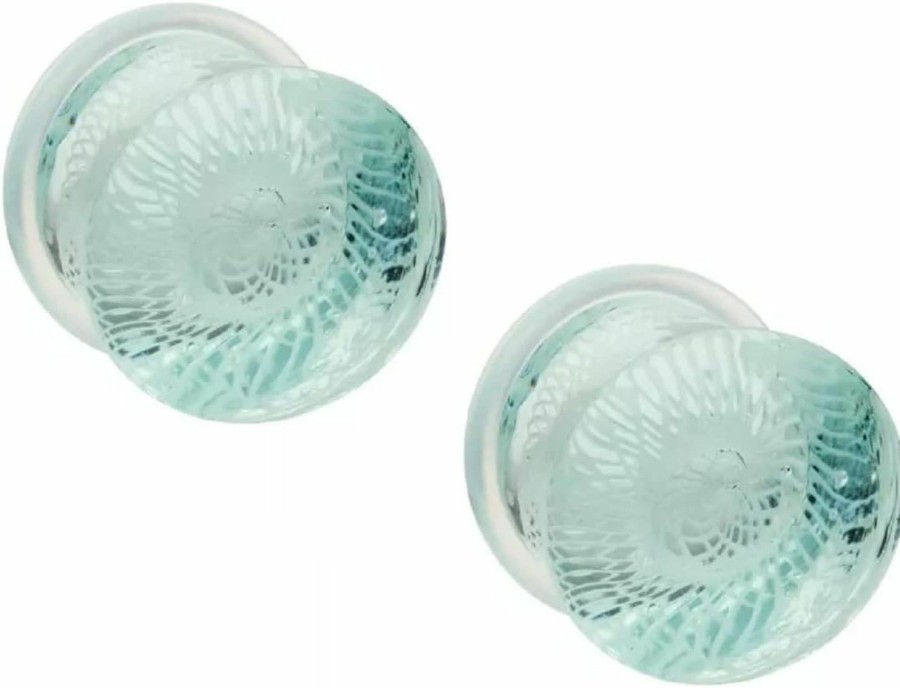 Pierced Owl Pierced Owl Aqua Woven Spiral Design Glass Single Flare Plugs, Sold As Pair Body Piercing Plugs