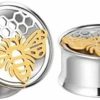 Pierced Republic Pierced Republic Honey Bee & Comb Ear Gauges - Pair Of Stainless Steel Flared Ear Plugs - 8 Size Options Body Piercing Plugs