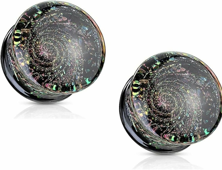 Pierced Owl Pierced Owl - Multicolor Aurora Borealis Sparkle Swirl Galaxy Double Flared Glass Plugs, Sold As A Pair Body Piercing Plugs