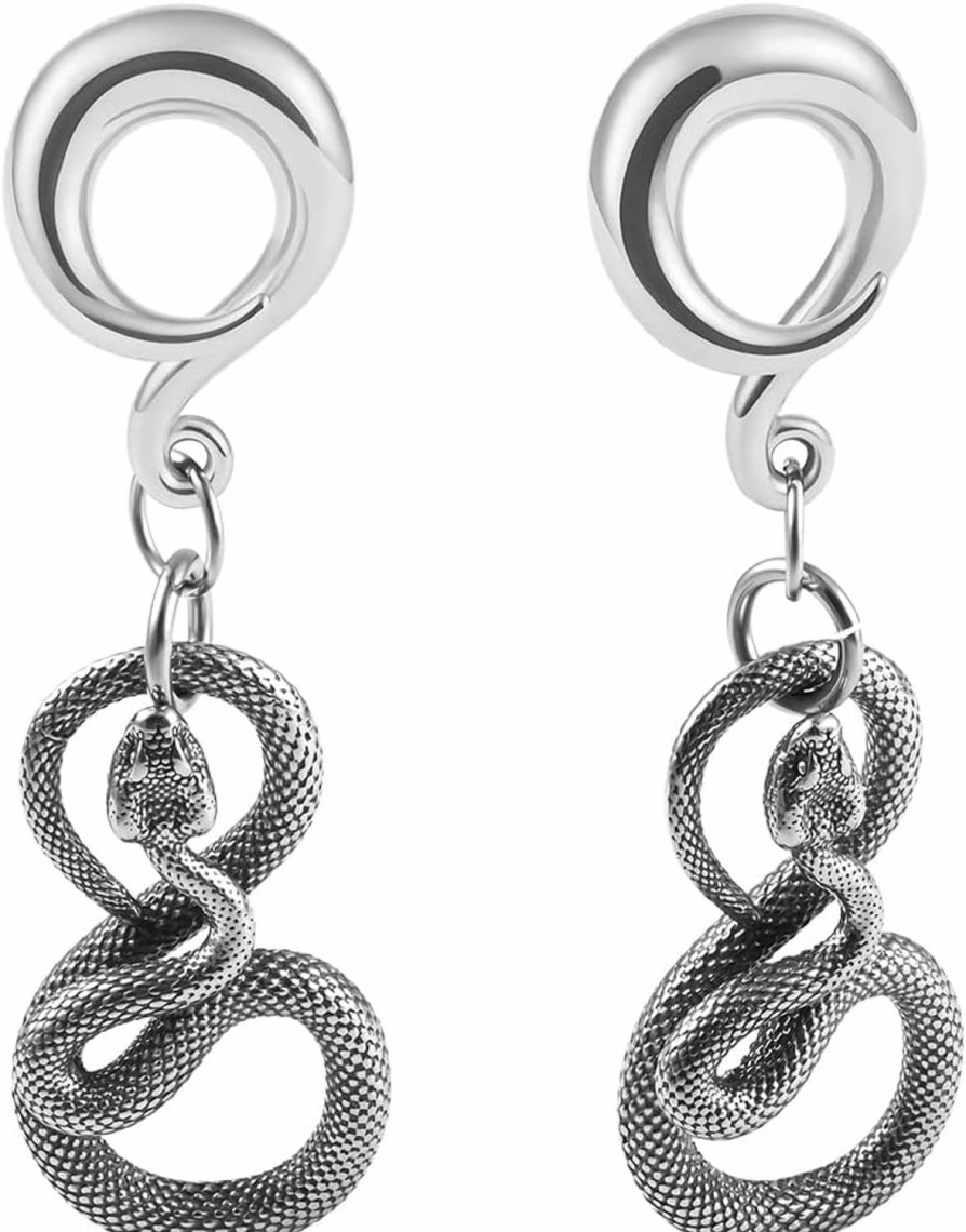 Vankula Vankula 2Pcs Coiled Snake Pendant 316 Stainless Steel Ear Hangers Hook Ear Gauges Piercing Plug Pair Selling 2G 0G Body Jewelry Body Piercing Plugs