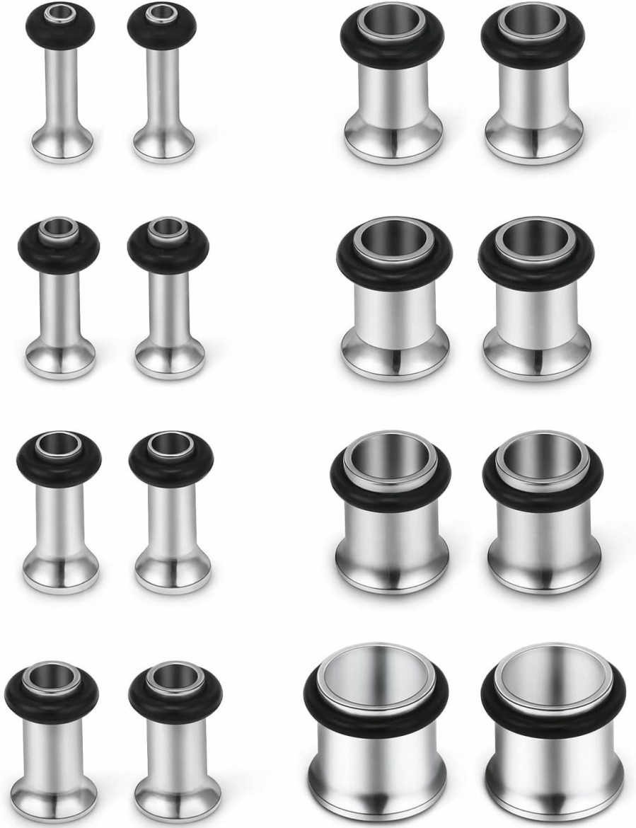 Vsnnsns Vsnnsns 12G 10G 8G 6G 4G 2G 0G 00G 316L Surgical Stainless Steel Ear Gauges Tunnel Plug Earrings Expander Stretcher Piercings Jewelry For Women Men 8 Pairs Silver Black Rainbow Body Piercing Plugs