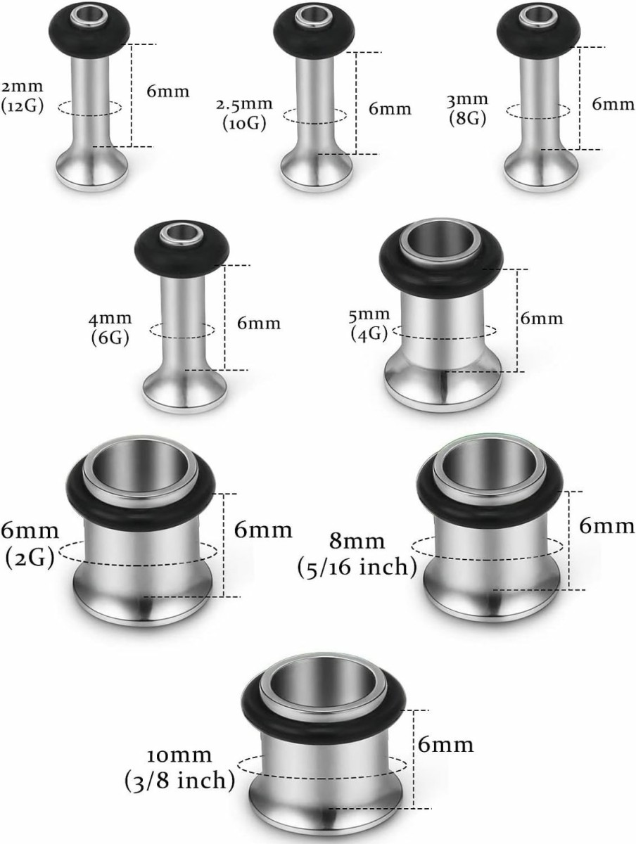 Vsnnsns Vsnnsns 12G 10G 8G 6G 4G 2G 0G 00G 316L Surgical Stainless Steel Ear Gauges Tunnel Plug Earrings Expander Stretcher Piercings Jewelry For Women Men 8 Pairs Silver Black Rainbow Body Piercing Plugs