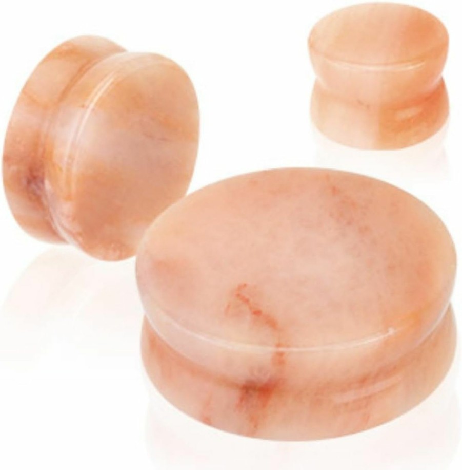 WildKlass Jewelry Peach Jade Semi Precious Stone Solid Wildklass Saddle Fit Plug (Sold As A Pair) Body Piercing Plugs