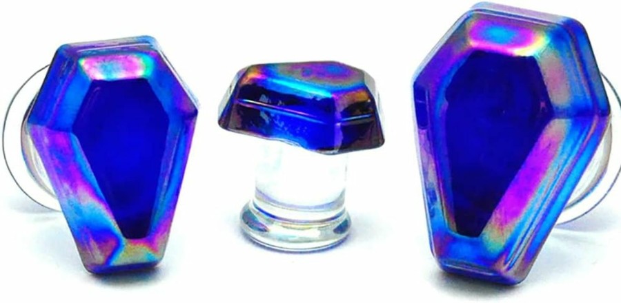 Generic Pair Of Glass Plugs With Iridescent Blue Coffin Fronts (Pg-573) (00G (10Mm)) Body Piercing Plugs