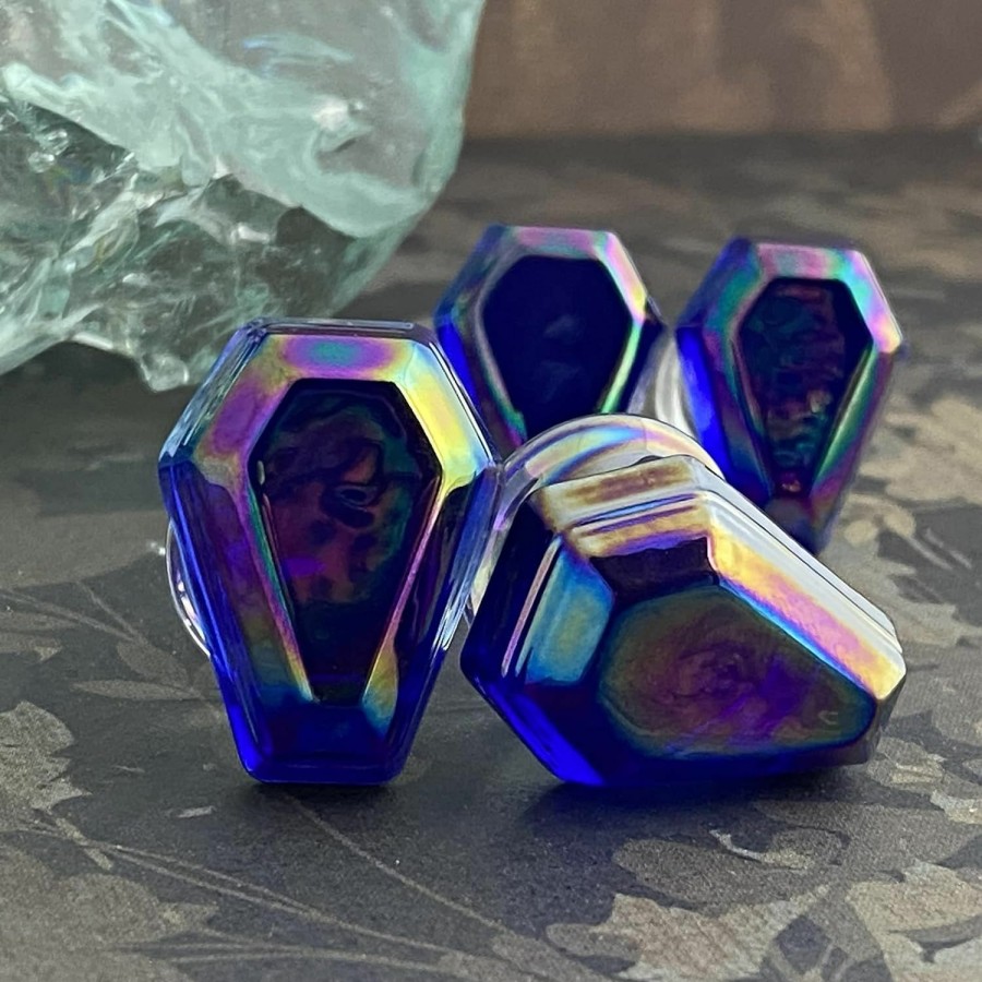 Generic Pair Of Glass Plugs With Iridescent Blue Coffin Fronts (Pg-573) (00G (10Mm)) Body Piercing Plugs