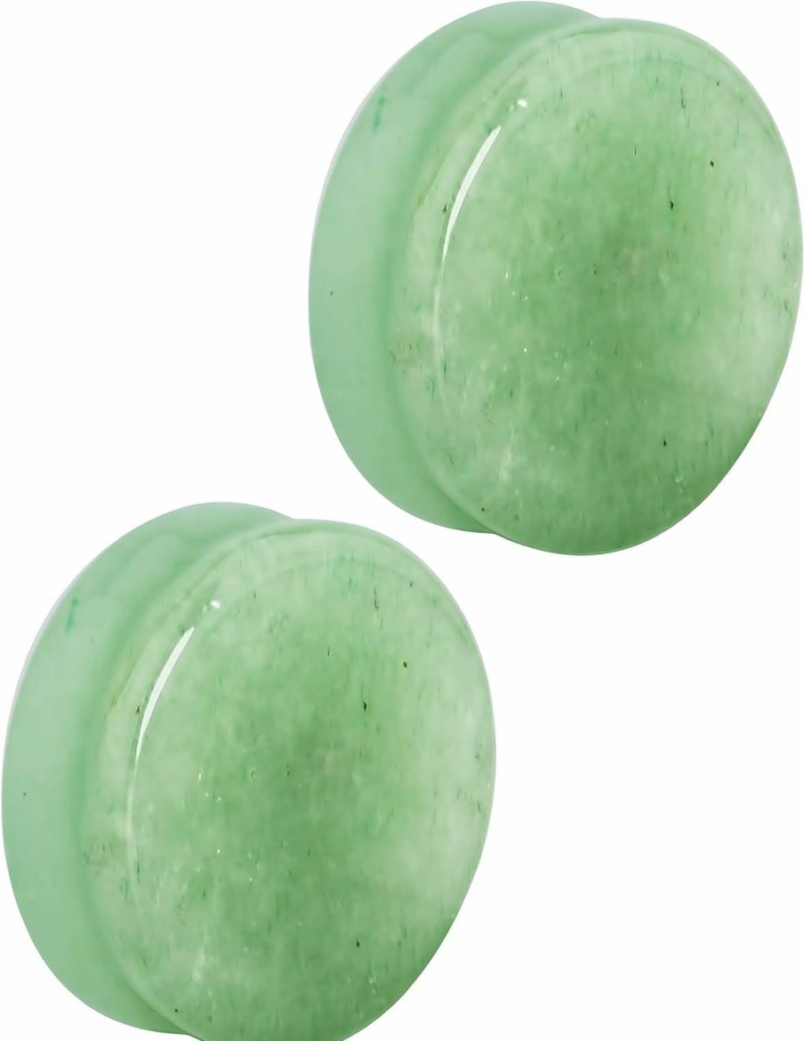 Forbidden Body Jewelry Forbidden Body Jewelry Plug Gauges, Stone Gauges, Stone Plugs, Semi-Precious Jade Ear Gauges Double Flare Saddle Plug Earrings 3Mm-25Mm (Sold As Pairs) Body Piercing Plugs