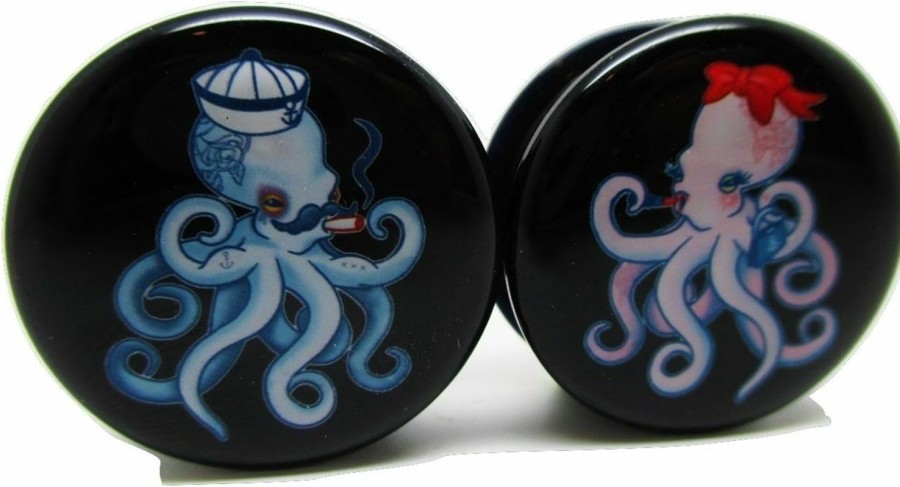 Pierced Republic Pierced Republic Octopus Couple Ear Plugs - Acrylic Screw-On - 10 Sizes Pair* Body Piercing Plugs