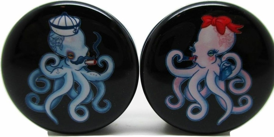 Pierced Republic Pierced Republic Octopus Couple Ear Plugs - Acrylic Screw-On - 10 Sizes Pair* Body Piercing Plugs