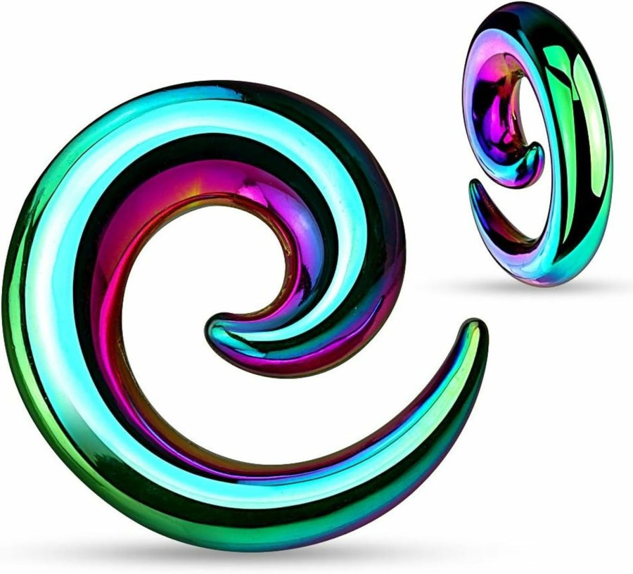 Zaya Body Jewelry Zaya Body Jewelry Pair Rainbow Anodized Stainless Steel Ear Spirals Tapers Gauges 00G 0G 2G 4G 6G 8G 10G 12G Body Piercing Plugs