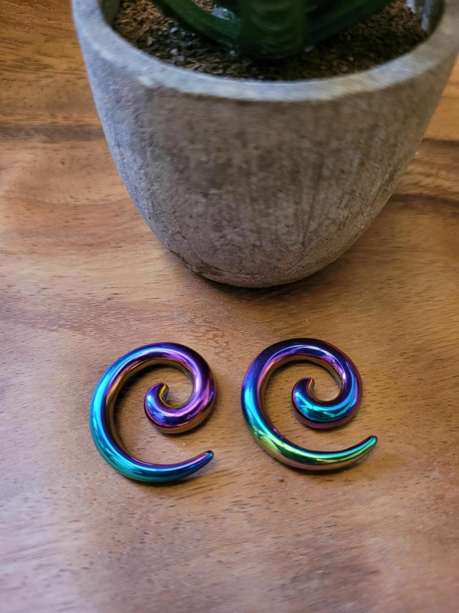 Zaya Body Jewelry Zaya Body Jewelry Pair Rainbow Anodized Stainless Steel Ear Spirals Tapers Gauges 00G 0G 2G 4G 6G 8G 10G 12G Body Piercing Plugs