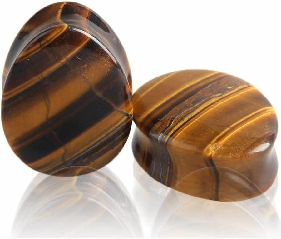 Changgaijewelry Teardrop Tiger Eye Ear Gauges Plugs Tunnels Expanders Natural Stone Double Flared Earrings Piercing Jewelry (1/2\"(12Mm)) Body Piercing Plugs