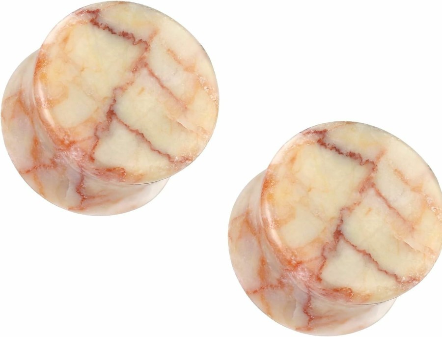 Pierced Owl Pierced Owl Red Net Jasper Stone Double Flared Plugs, Sold As A Pair Body Piercing Plugs