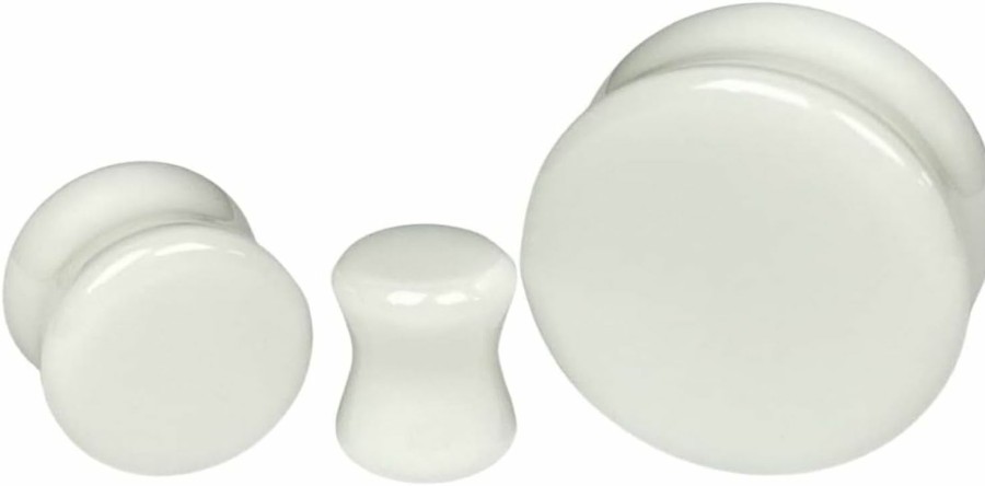 Mystic Metals Body Jewelry Pair Of White Glass Double Flare Plugs (Pg-586) Body Piercing Plugs