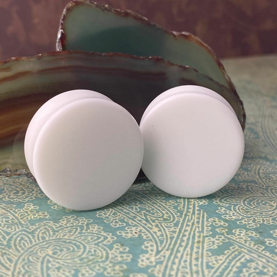 Mystic Metals Body Jewelry Pair Of White Glass Double Flare Plugs (Pg-586) Body Piercing Plugs