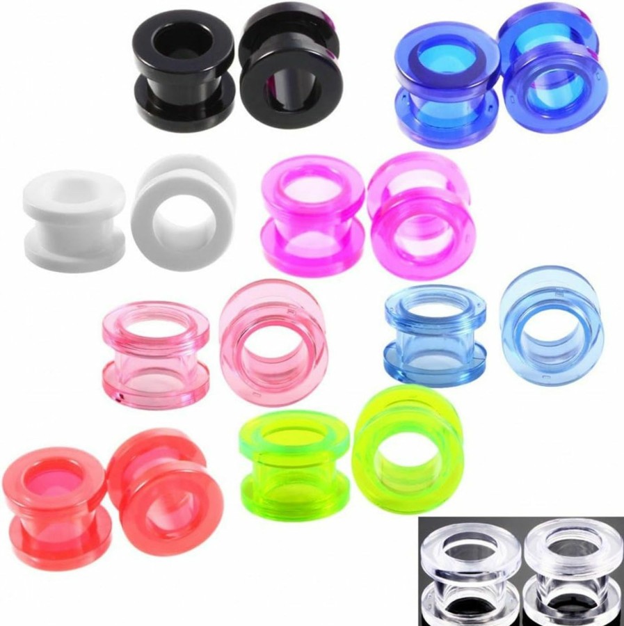 IPINK Ipink-9 Pairs Uv Acrylic Screw Double Flared Ear Plugs Tunnels Expander Ear Gauges Piercing 12G-1'' Body Piercing Plugs