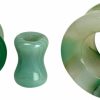 Mystic Metals Body Jewelry Pair Of Green Line Agate Stone Concave Double Flared Tunnels (Stn-746) Body Piercing Plugs