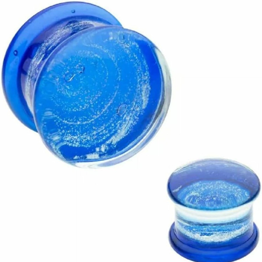 Pierced Owl Pierced Owl Cobalt Blue Galaxy Sparkle Swirl Design Glass Double Flared Plugs, Sold As Pair Body Piercing Plugs