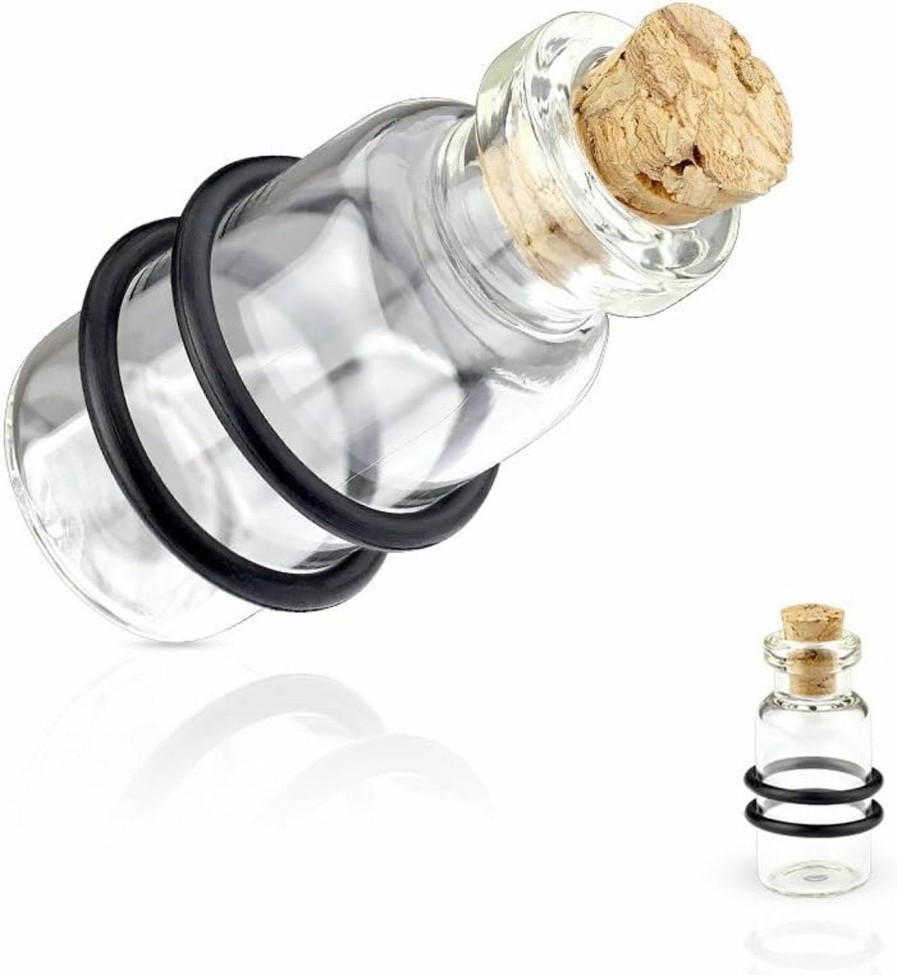 WildKlass Jewelry Clear Cork Bottle With 2-Black O-Rings Glass Wildklass Plugs Body Piercing Plugs