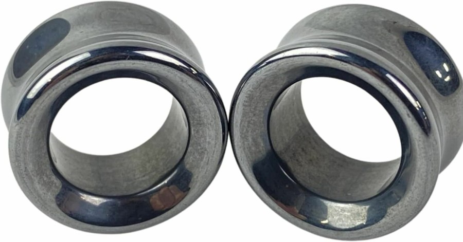 Mystic Metals Body Jewelry Pair Of Concave Hematite Stone Double Flare Tunnels (Stn-695) Body Piercing Plugs