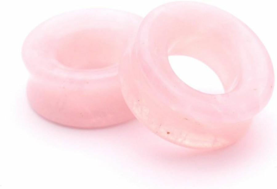 Mystic Metals Body Jewelry Mystic Metals Body Jewelry Rose Quartz Stone Concave Tunnels - Sold As A Pair Body Piercing Plugs