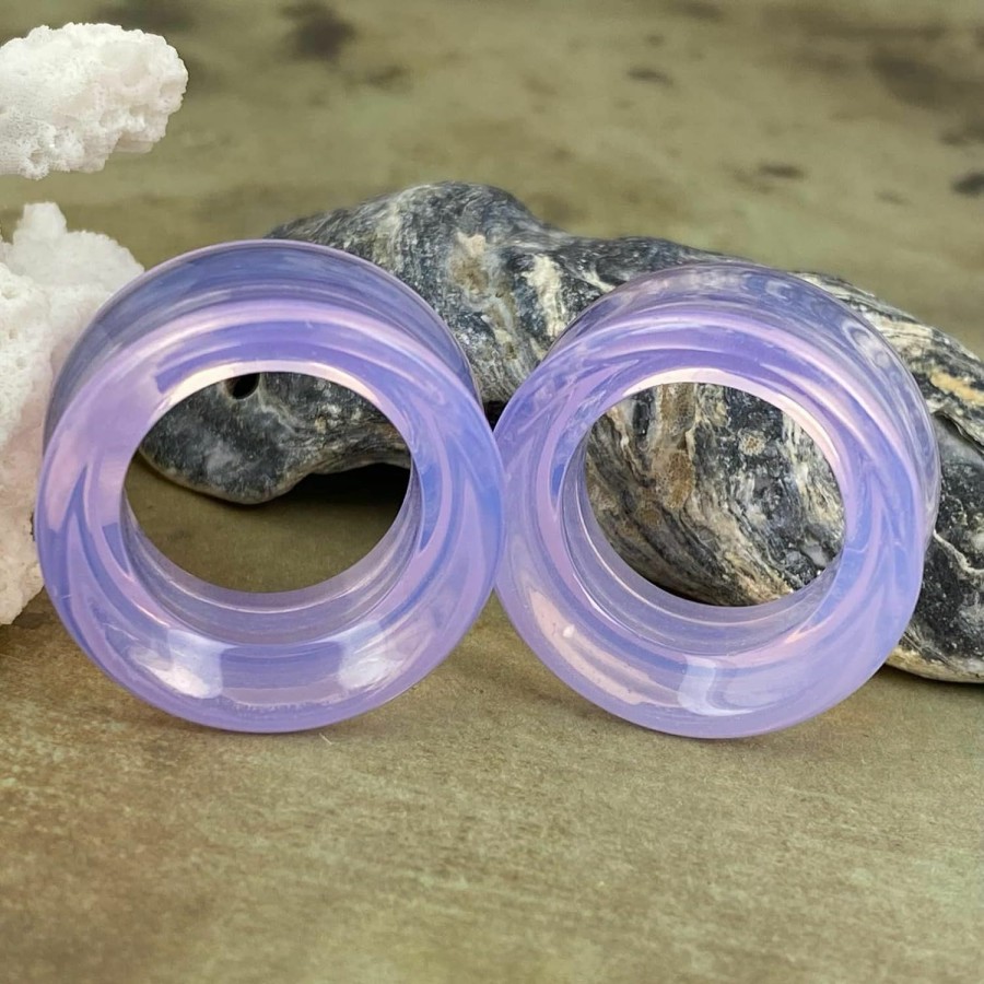 Mystic Metals Body Jewelry Pair Of Lavender Opalite Stone Concave Tunnels (Stn-752) Body Piercing Plugs