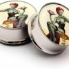 Mystic Metals Body Jewelry Mystic Metals Body Jewelry Double Flare Zombie Pinup Picture Plugs - Sold As A Pair Body Piercing Plugs