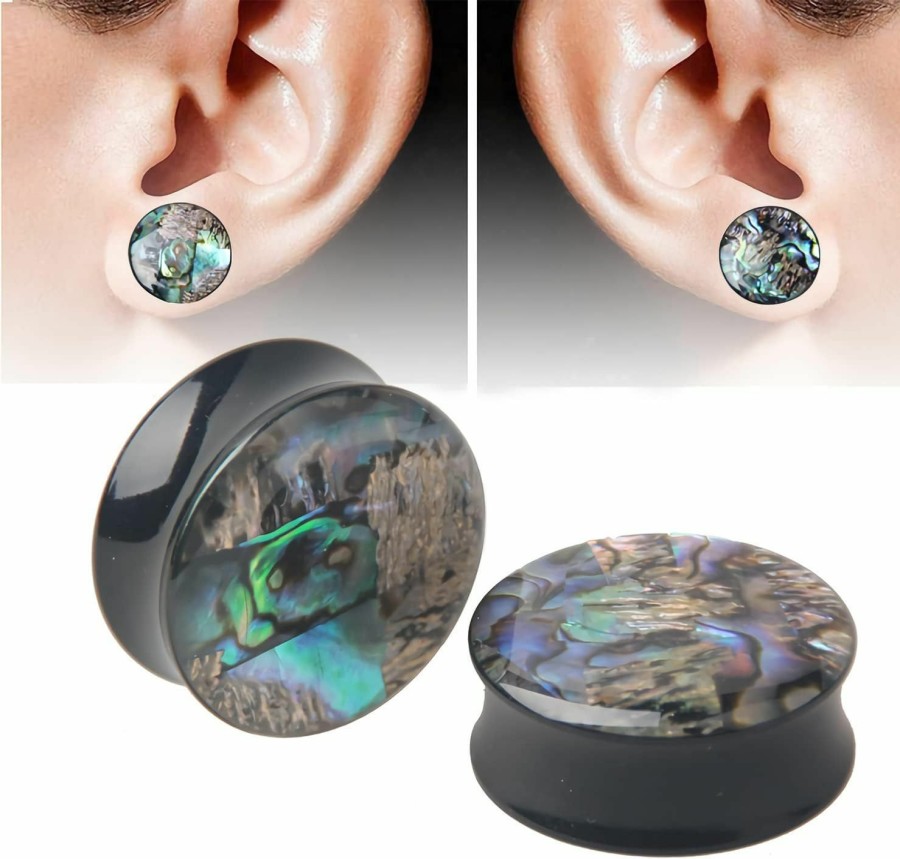 Decentraland 2 Pcs Gauge Opal Ear Plugs Piercing Jewelry Set Double Flare Saddle Stretching Gages Tunnels Expander (Aa-0G(8Mm)) Body Piercing Plugs