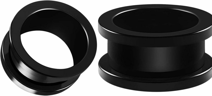 BIG GAUGES Big Gauges Pair Of Black Acrylic Flesh Tunnels External Piercing Jewelry Stretcher Screw-Fit Ear Plugs Earring Lobe Body Piercing Plugs