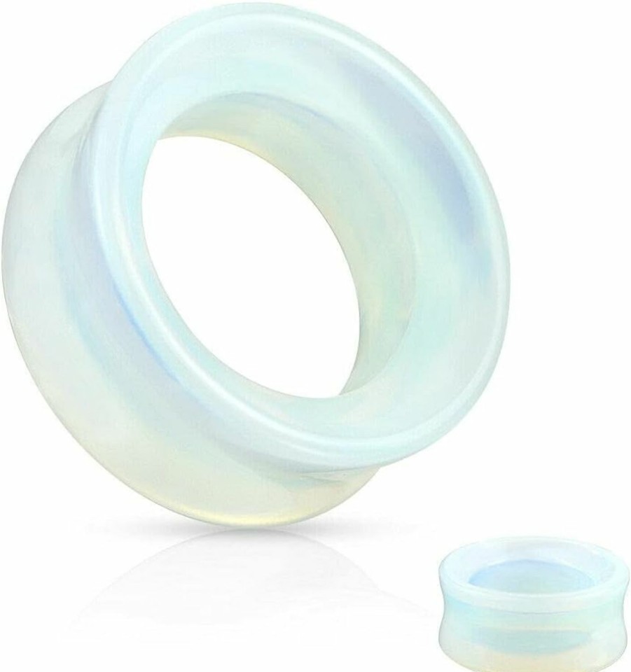 blue palm jewelry Blue Palm Jewelry Pair Of Double Flare Hollow Tunnel Opalite Saddle Ear Plugs E585 Body Piercing Plugs