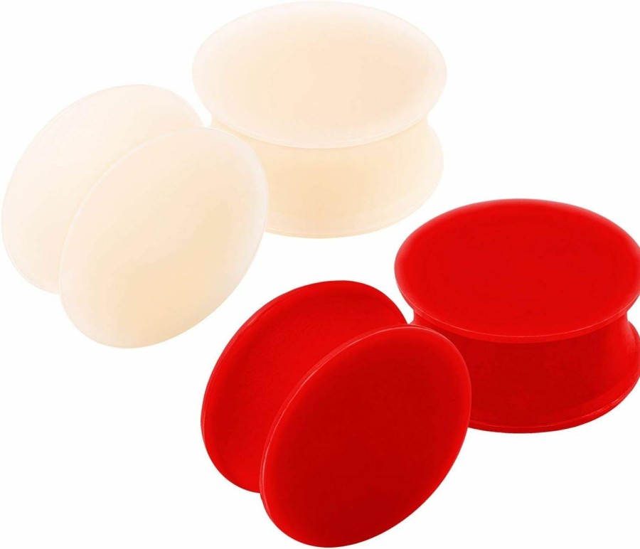 BanaVega Banavega 4Pcs Silicone Skin Double Flared Saddle Red Ear Stretcher Plugs Flesh Earring Lobe Gauge Piercing Jewelry Choose Sizes Body Piercing Plugs