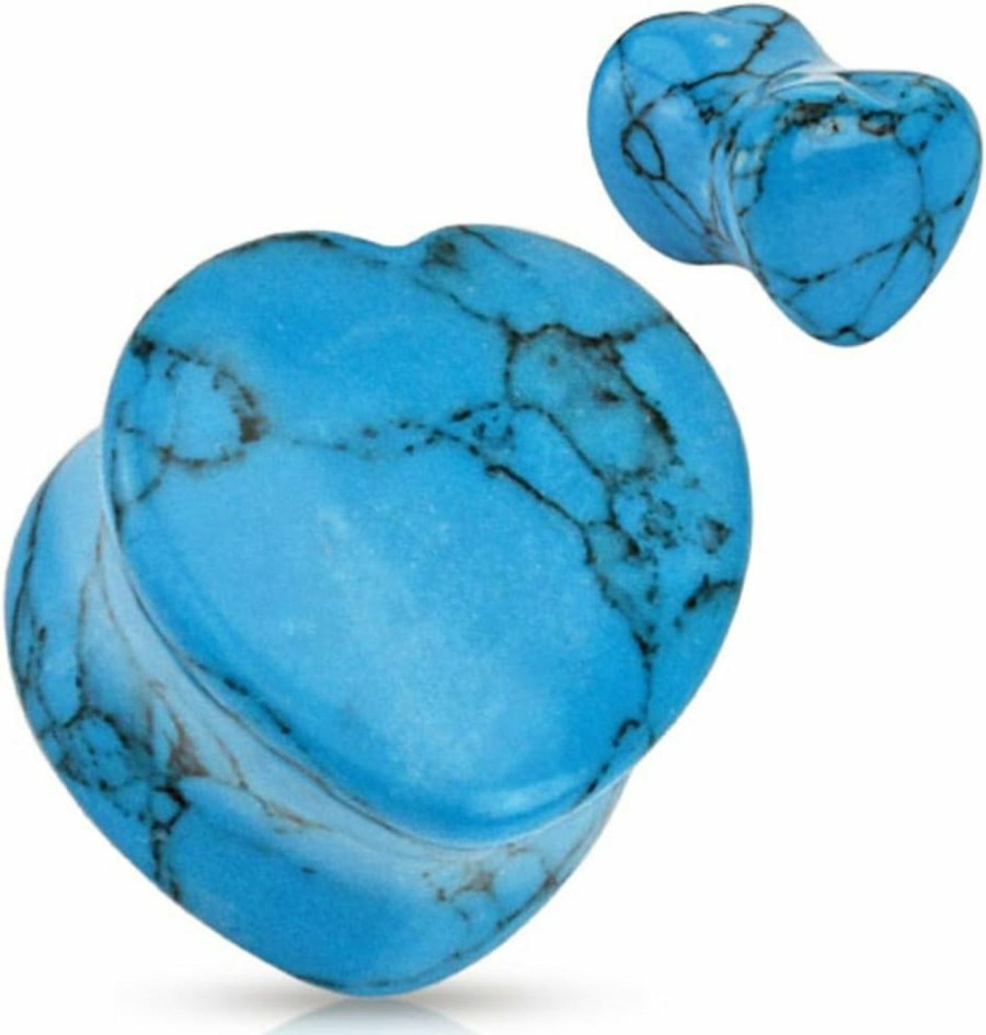 Dynamique Dynamique Pair Of Heart Shaped Turquoise Natural Stone Saddle Plugs Body Piercing Plugs