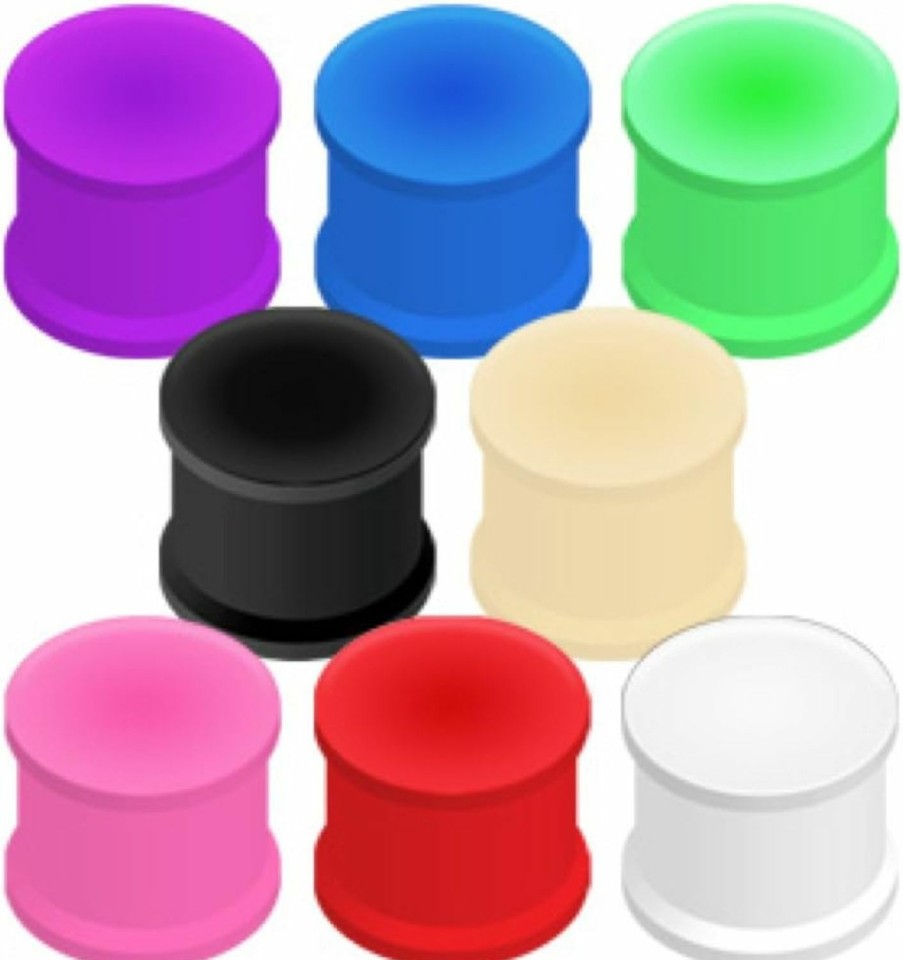 Dynamique Dynamique 6G Pair Of Vibrant Color Silicone Ultra Flexible Double Flat Flared Plugs (Black) Body Piercing Plugs