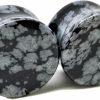 Pierced Republic Pierced Republic Black & White Stone Ear Plugs - Stone Saddle Double Flared Gauges - 6 Sizes - Pair - New! Body Piercing Plugs