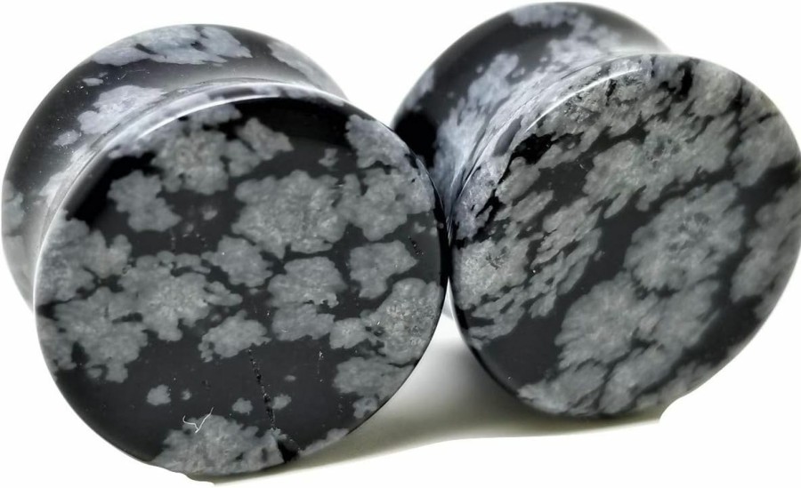 Pierced Republic Pierced Republic Black & White Stone Ear Plugs - Stone Saddle Double Flared Gauges - 6 Sizes - Pair - New! Body Piercing Plugs