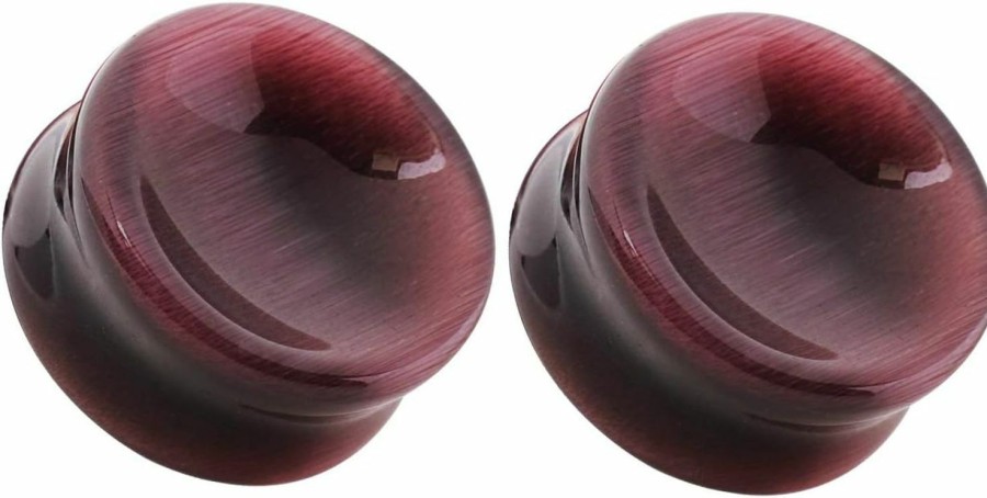 Pierced Owl Pierced Owl - Natural Purple Cat'S Eye Concave Stone Saddle Plugs, Sold As A Pair Body Piercing Plugs